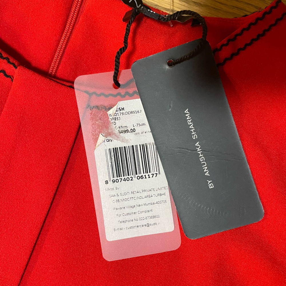 NWT - NUSH by ANUSHKA SHARMA Red A-line Sleeveless Flared Mini Dress with Belt - Picture 8 of 15